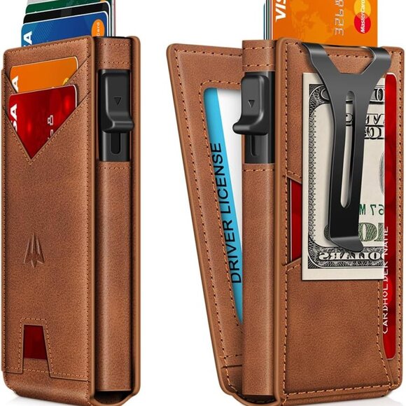 Elegant Minimalist Wallet with RFID Security & Money Clip, Brown Gift Ready - Picture 1 of 6